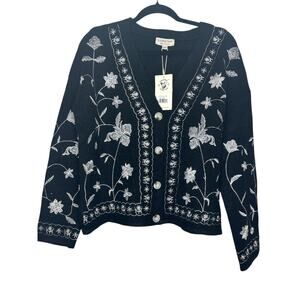 S. Christina Black & White Embroidered Cardigan – Size S/M – NWT